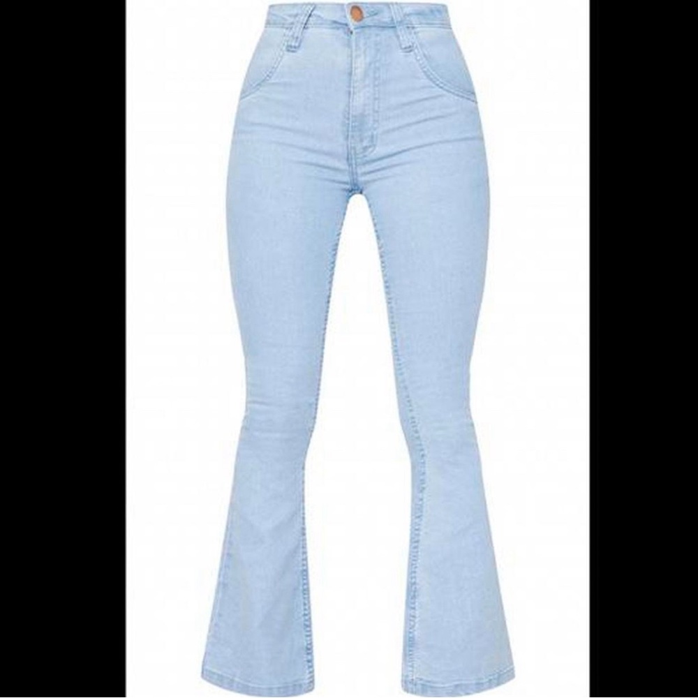 Petite Light Wash Stretch Denim Flare Jeans